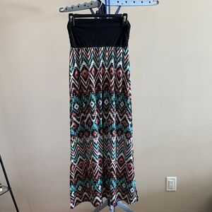 Black and Multicolor Tribal Print Women's Maxi Skirt